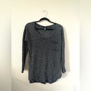 Aqua Striped V Neck Long Sleeve Top